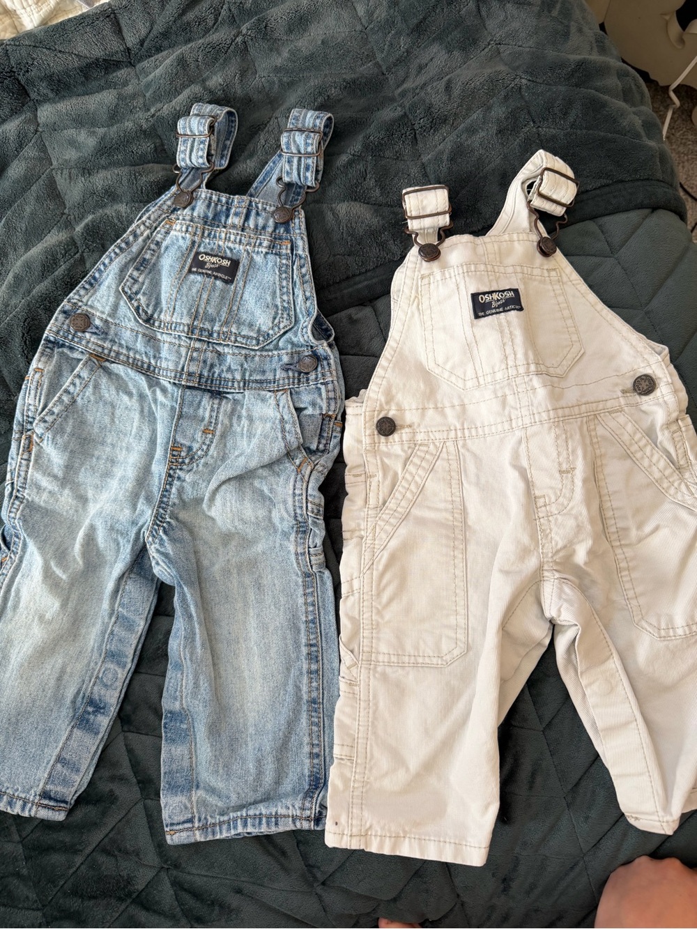 OshKosh B'gosh Kids Denim Blue & Cream Overalls Duo